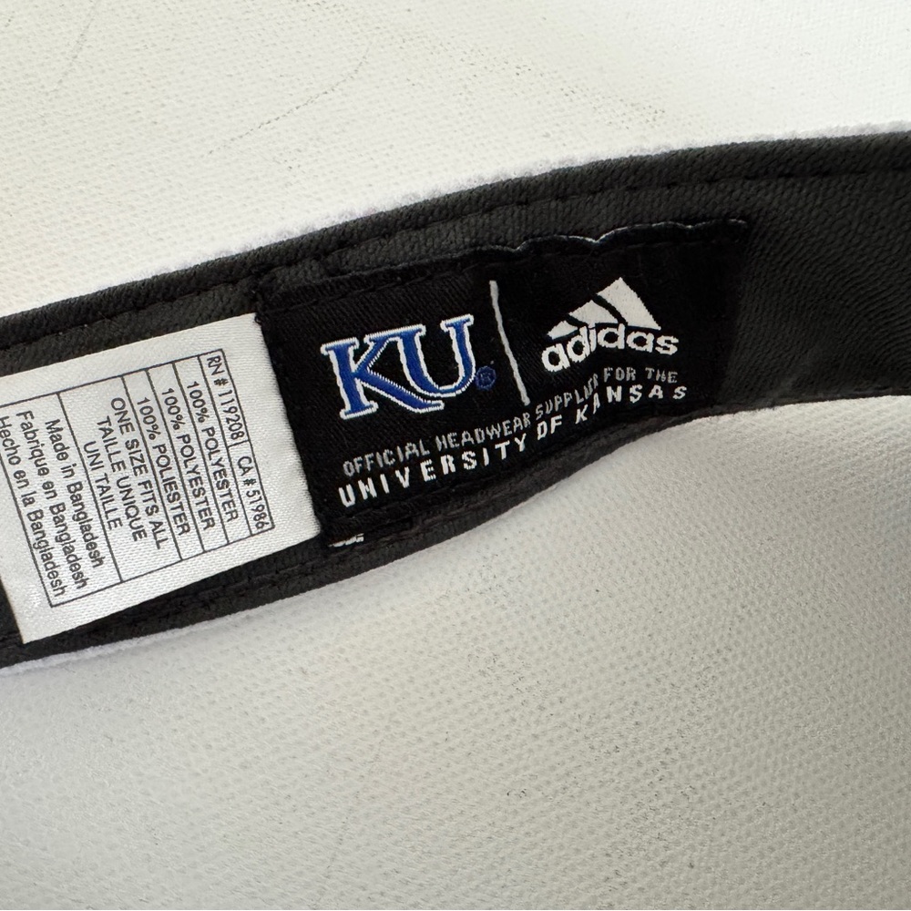 Adidas KU Kansas University Jayhawks Visor Adjustable Hook Loop New NWOT White - Picture 5 of 7